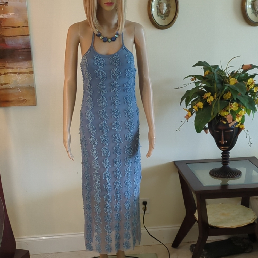 Blue Lace-Embellished Slip Dress for Women, Size 8